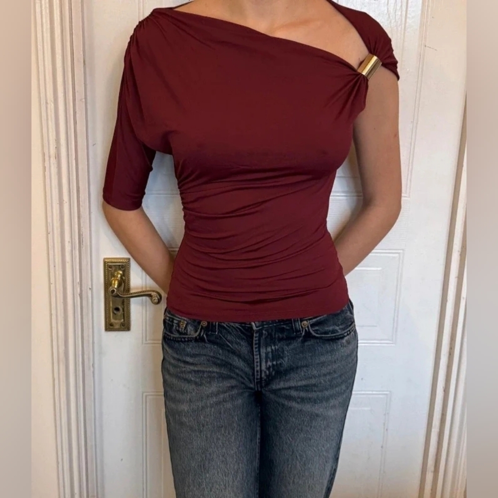 Zara Burgundy Asymmetrical Top